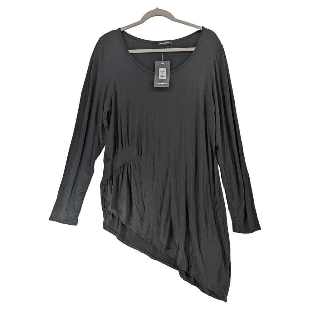 Fashion Nova No‎ Complaints Blouse 1X Black Asymmetric Hem Long Sleeve Crewneck